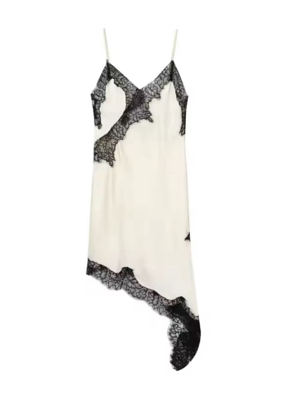 NWT - Lace Silk Slip Dress White & Black - Mini Dress - Y2K-Bohemian Zara Like